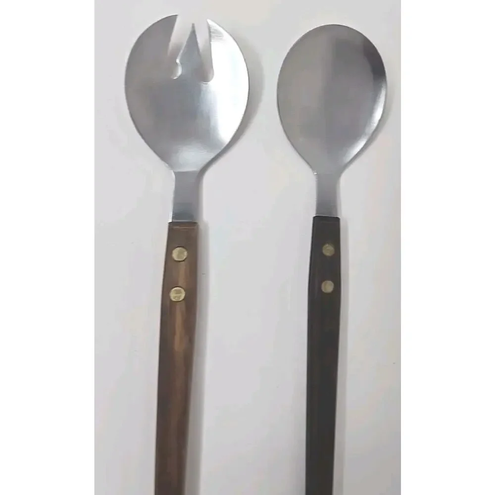 Vtg MCM Danish Style Teak Wood Handle Salad Serving Utensils Arnart Japan U307